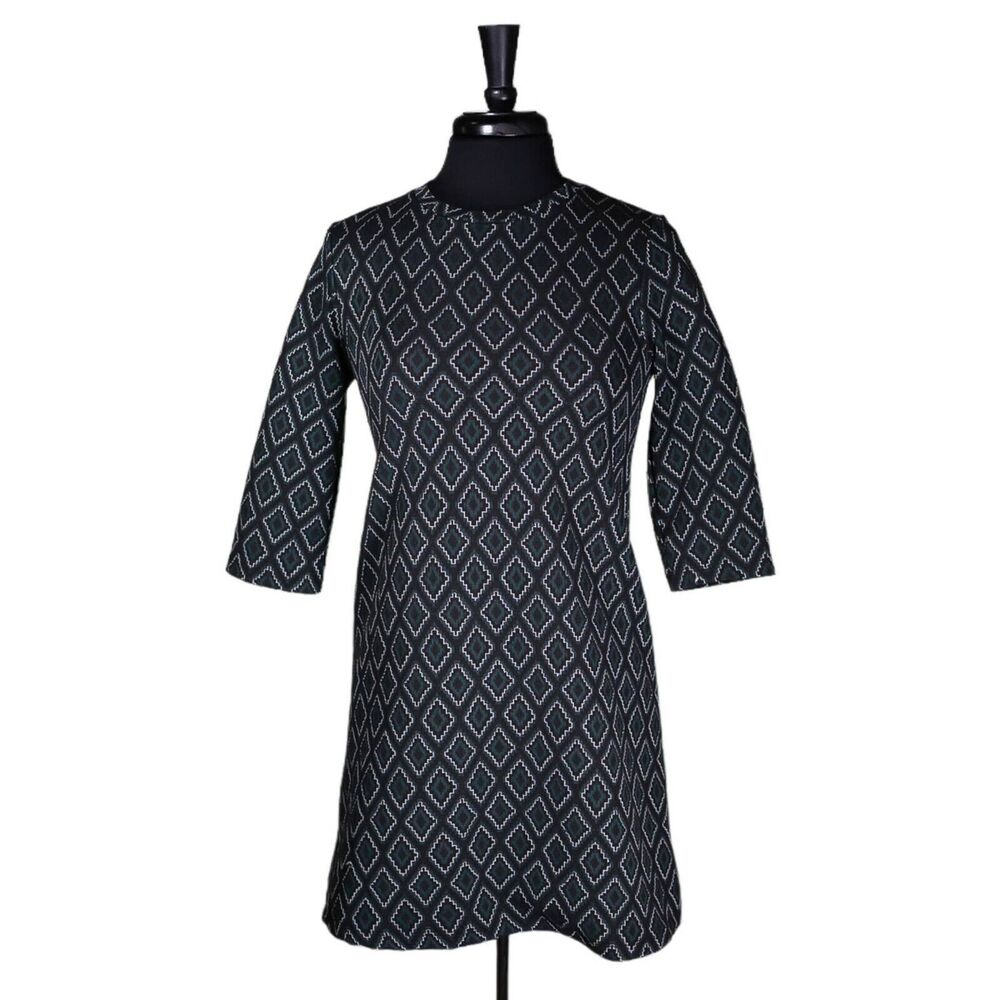 Zara Trafaluc Women's Dress Green White Black Geometric Stretch Shift Mini M